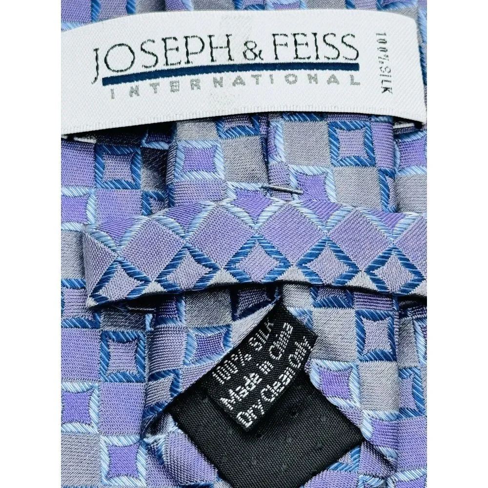 Joseph & Feiss 100% Silk‎ Tie Purple Jacquard Diamond 60